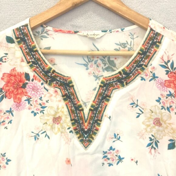 Linda Anderson Floral Embroidered Tunic Top Womens XL Boho Colorful 3/4 Sleeve - Picture 3 of 13